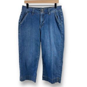 Worn Jeans Women's 14 Wide Leg Denim Cropped Capris Double Button‎ Flap Pockets